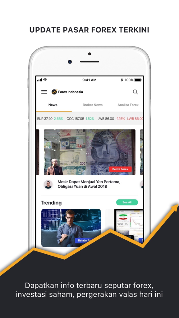 Mobile app interface of Forex Indonesia showing the latest forex market updates and news in Bahasa Indonesia