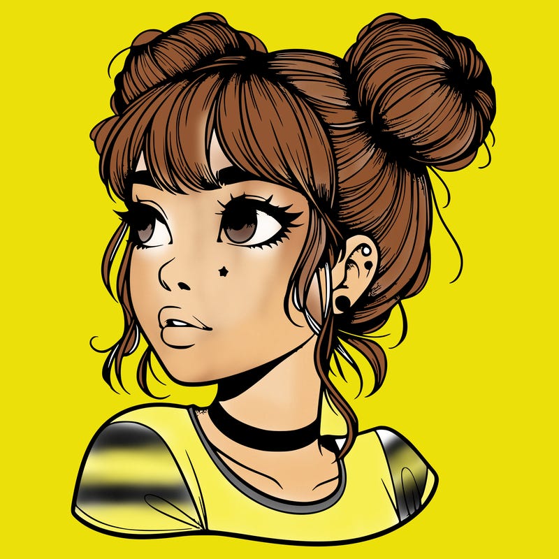 realistic girl with spacebuns