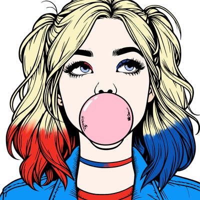 realististic girl blowing bubble -gum