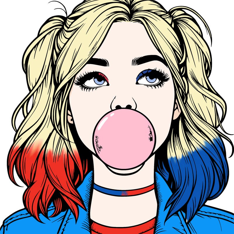 realististic girl blowing bubble -gum