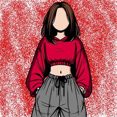 realistic girl faceless with baggy pants and a crop top