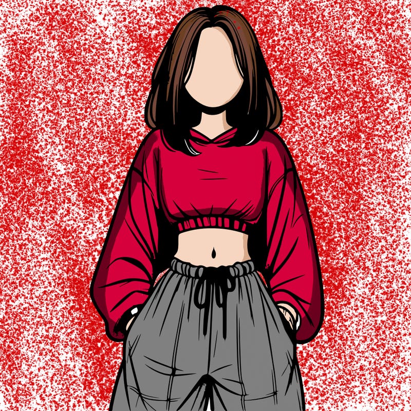 realistic girl faceless with baggy pants and a crop top