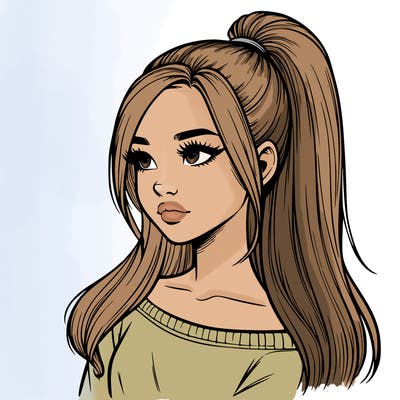realistic girl with a high ponytail