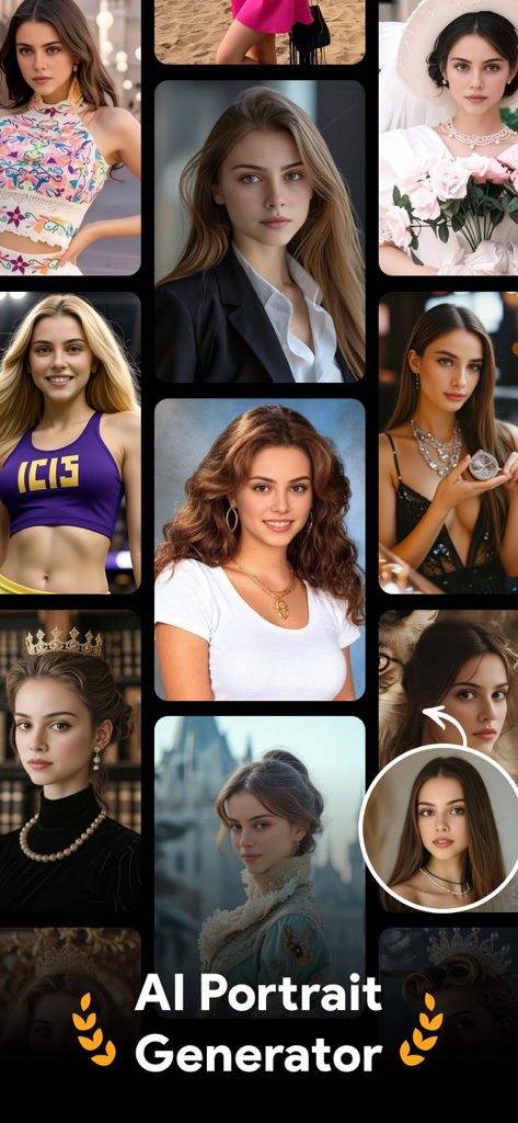 AI Photo Generator - ToonTap - Una colección de retratos generados por IA en diferentes estilos como profesional y casual de la aplicación ToonTap