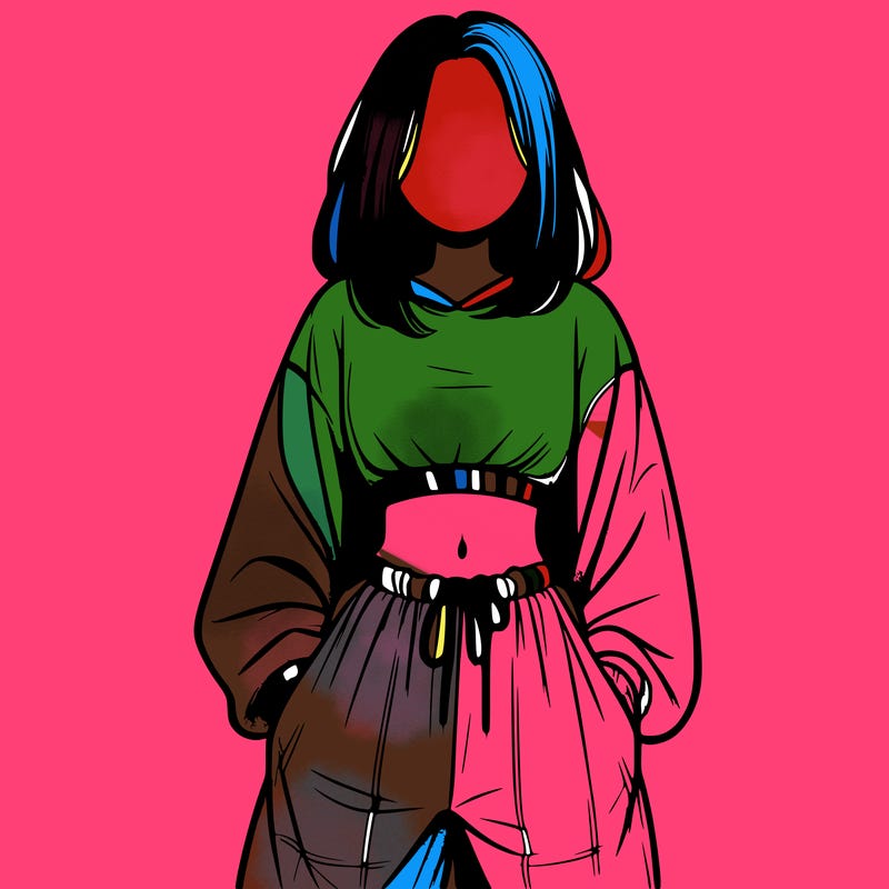 realistic girl faceless with baggy pants and a crop top