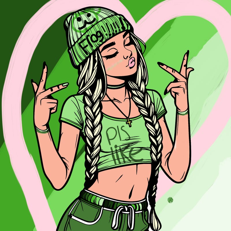 realistic teenage girl with braids and a beanie and crop top doing 🫶🏼