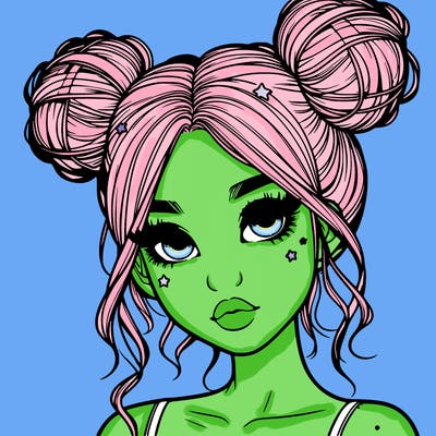realistic girl with space buns