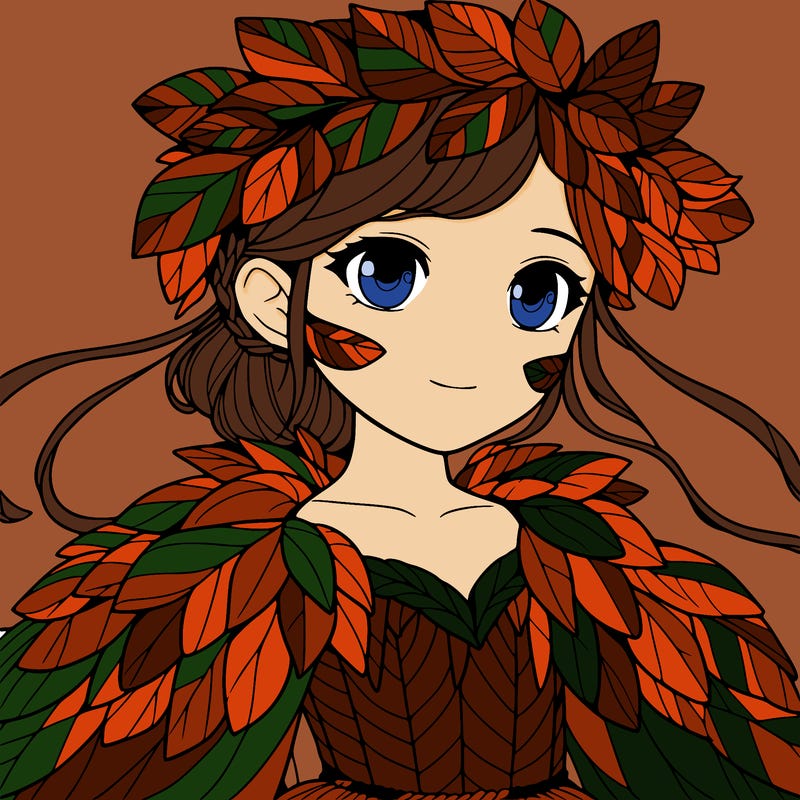 a realistic girl with a costume made of leaves