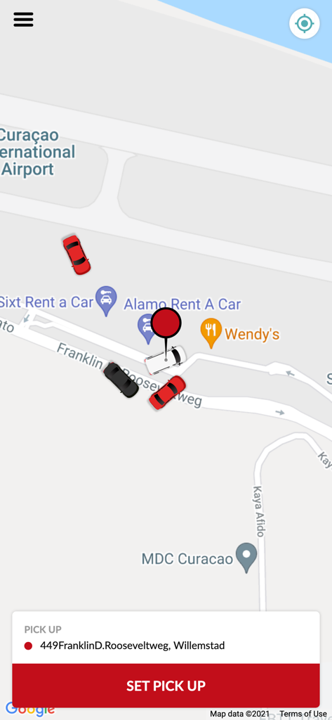 24-7 TAXI CURACAO - Real-time map showing taxi locations and pickup point in the 24-7 Taxi Curacao app