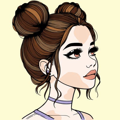 realistic girl with buns on the top of her head