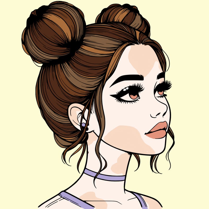 realistic girl with buns on the top of her head