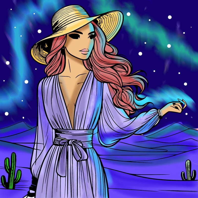 realistic woman fashion posing in the  desert