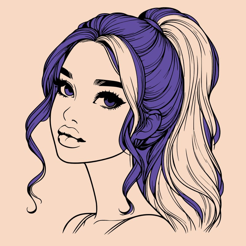 realistic girl with a ponytail on her hair and lips