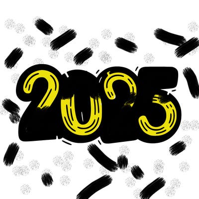 one line scrawled numbers sketch design “2025”