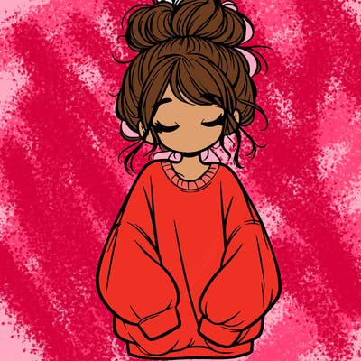 girl with baggy sweatshirt and messy bun