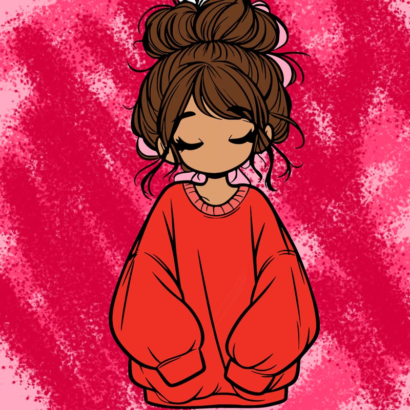 girl with baggy sweatshirt and messy bun