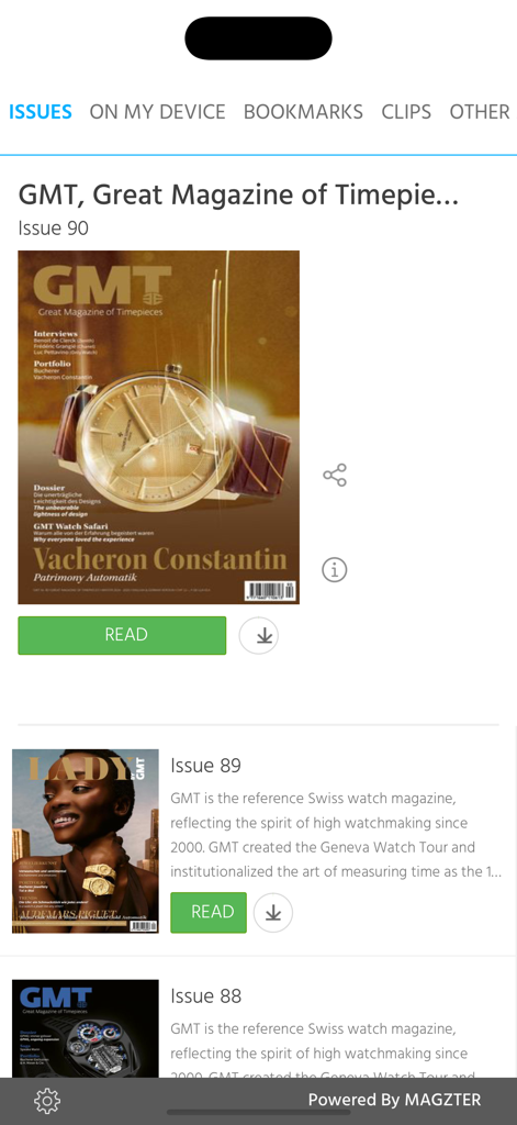 GMT German-English - A list of luxury watch magazine issues available in the GMT app