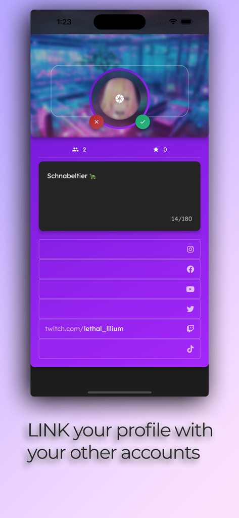 Armii - Armii app interface for linking creator social media accounts to a profile