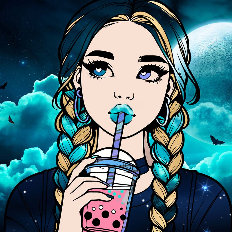 realistic girl with braided hair drinking boba