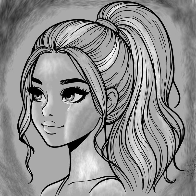 realistic girl with a high ponytail
