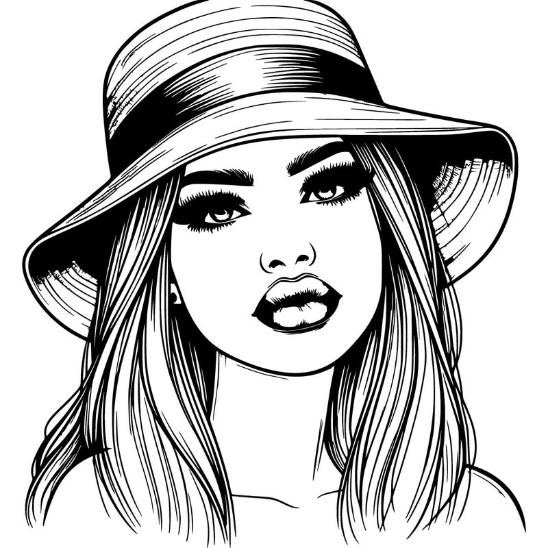 realistic girl with lips and hat