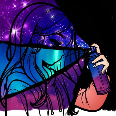 a realistic girl spray painting