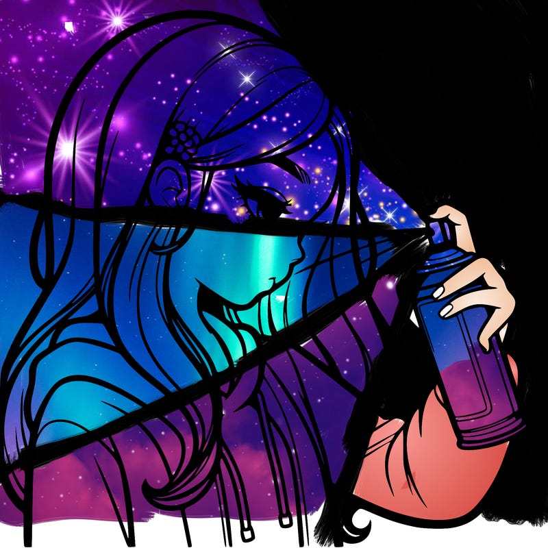 a realistic girl spray painting