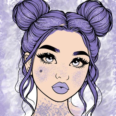 realistic girl with two buns on her hair and lips