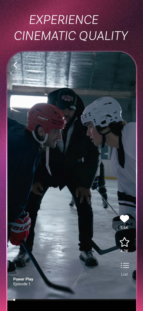 SaltyTV - Vertical mobile screenshot of SaltyTV app featuring a high quality scene from a hockey drama titled Power Play.