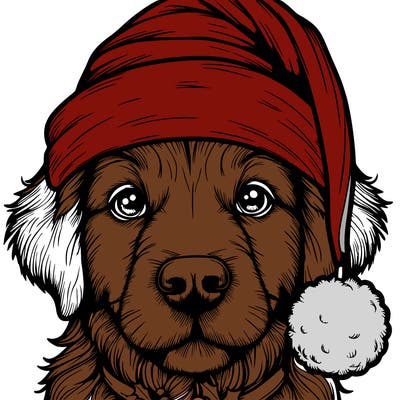 realistic dog with a christmas hat