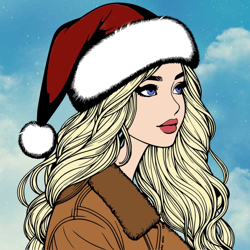 realistic girl in santa hat