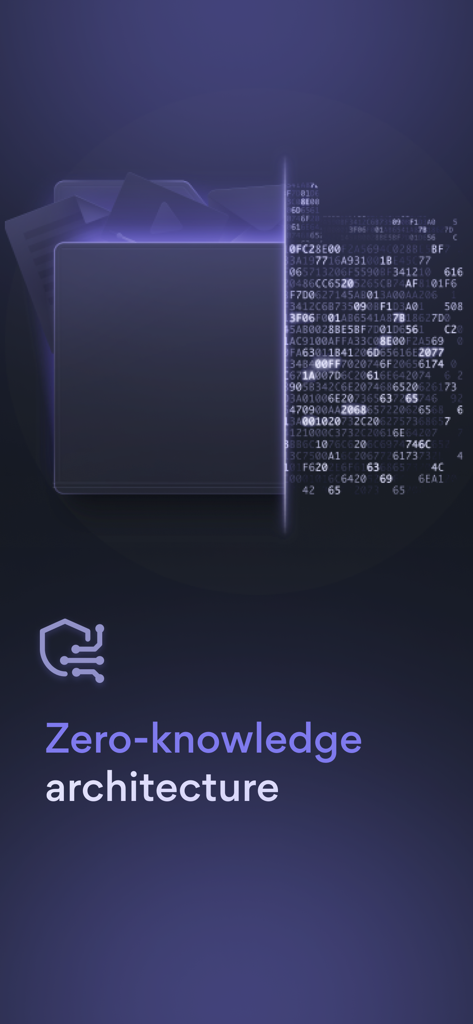 암호화된 파일 데이터와 방패 아이콘으로 NordLocker 제로 지식 아키텍처를 보여주는 그래픽