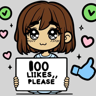 a girl with a sign saying 100 likes, please