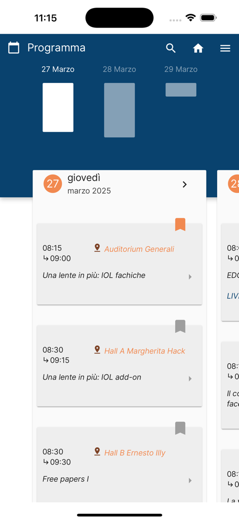 Associazione Aiccer - Pantalla del horario del programa de la aplicación Associazione Aiccer para el congreso médico en Trieste