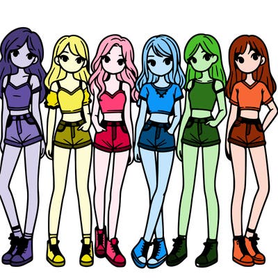 a group of girls wearing crop tops and shorts