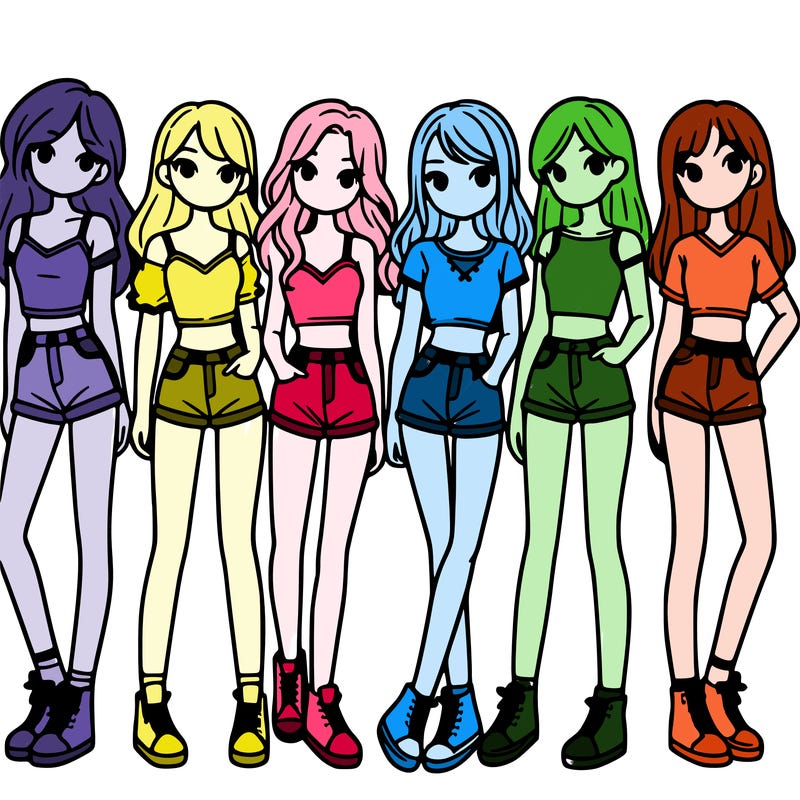 a group of girls wearing crop tops and shorts