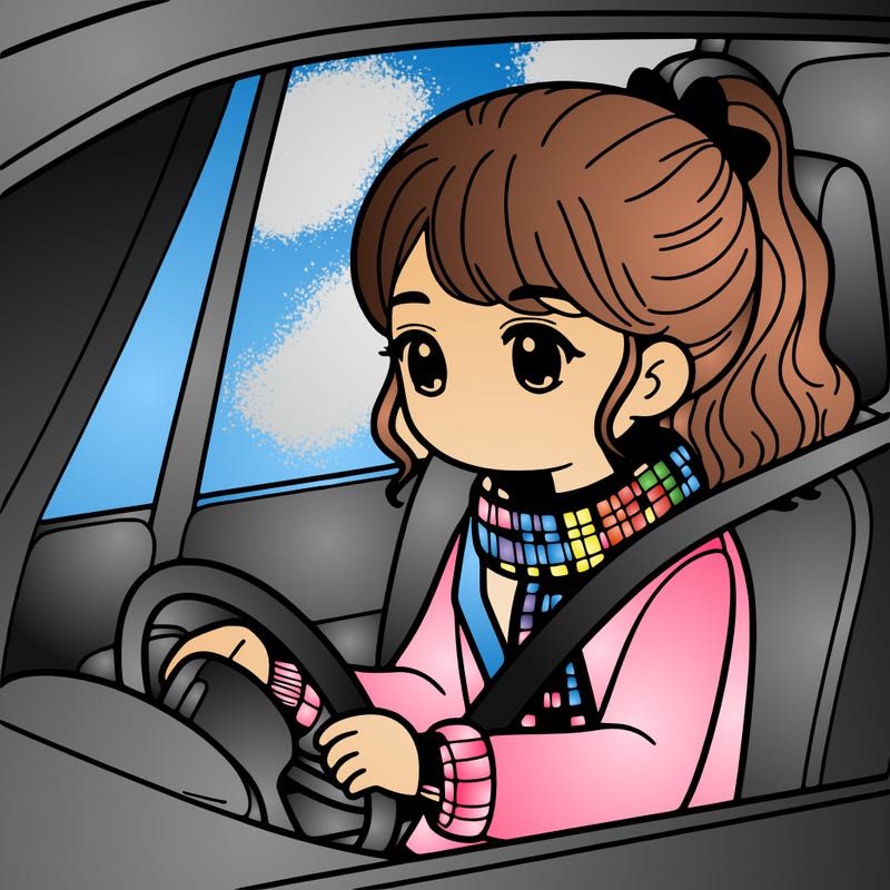 a girl in a car