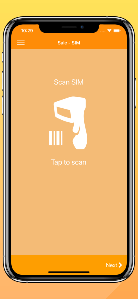Interface do app Smart POS Belize mostrando a tela de leitura de SIM para agentes
