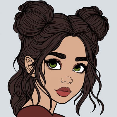 realistic girl with hair buns on her head