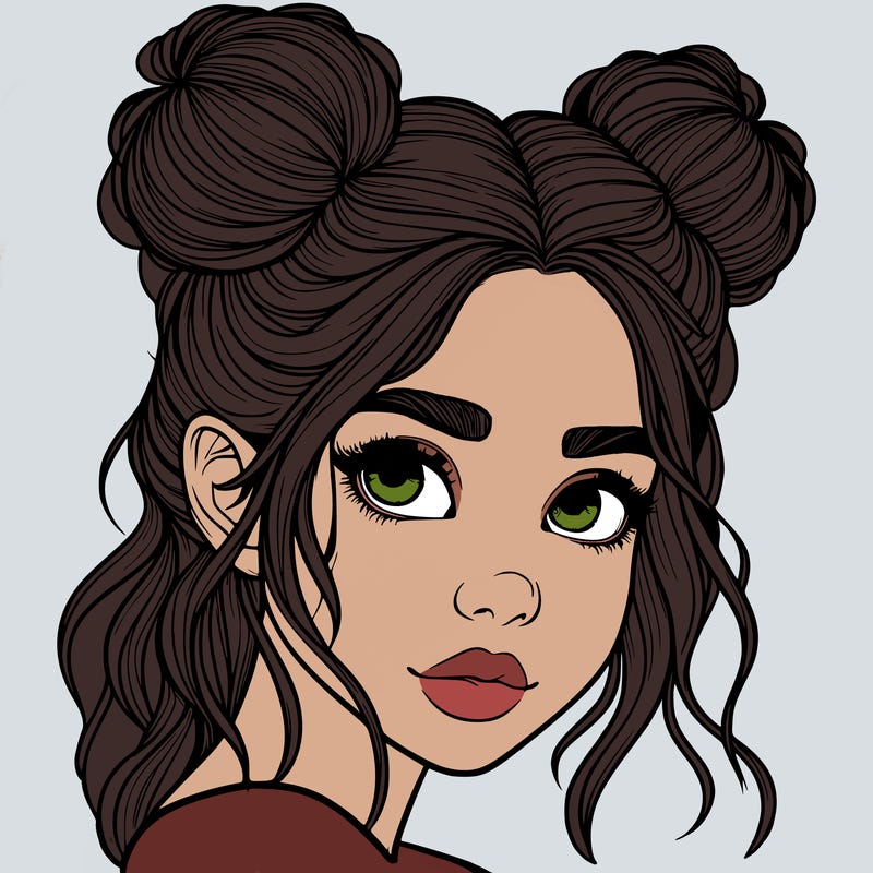realistic girl with hair buns on her head