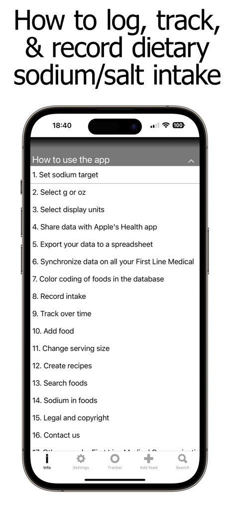 User guide for the Sodium Counter and Tracker app showing steps to log and monitor salt intake.