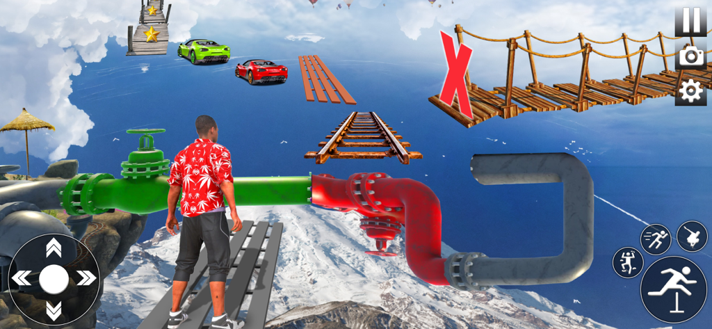 Jumping Up Parkour Sim 3D Game - Third person view of a character navigating floating obstacles in a 3D sky parkour simulation