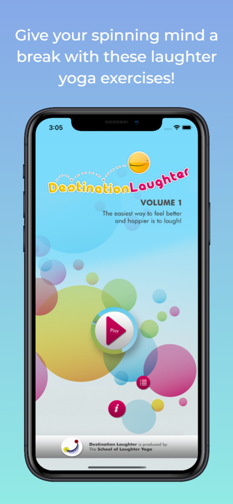 Main screen of Let's Laugh app featuring laughter yoga exercises for stress relief
