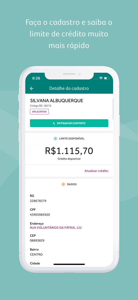 Reseller registration and credit limit details in the O Boticario Supervisor app