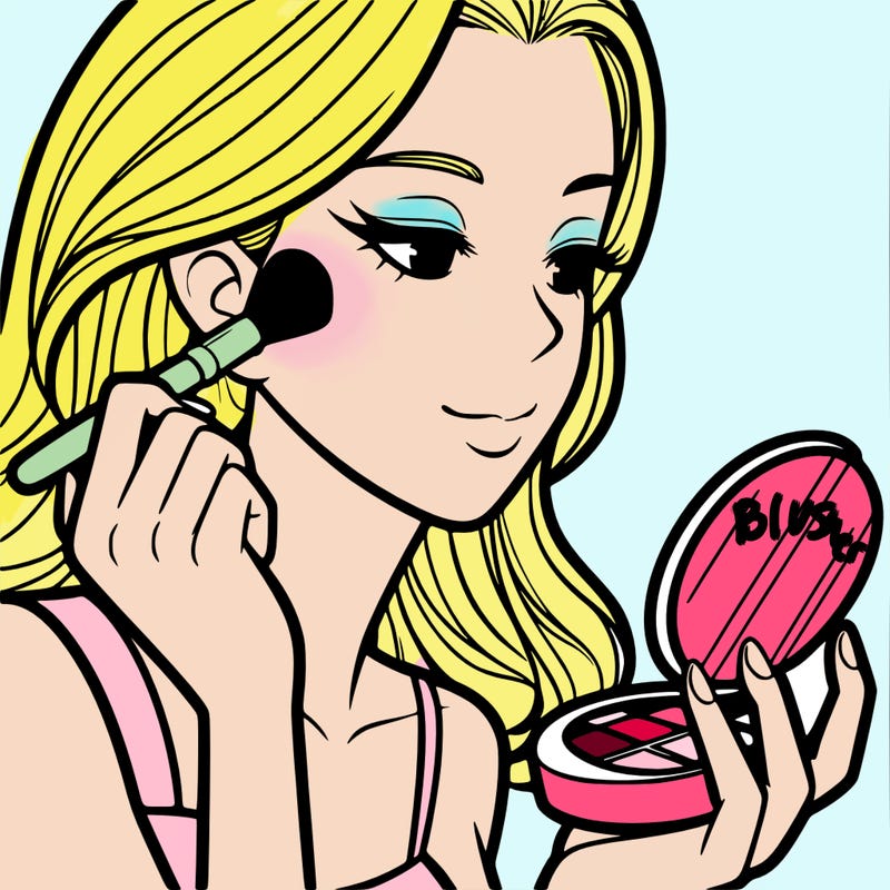 little girl putting on makeup