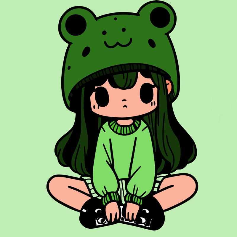 a girl wearing a frog hat and some frog socks