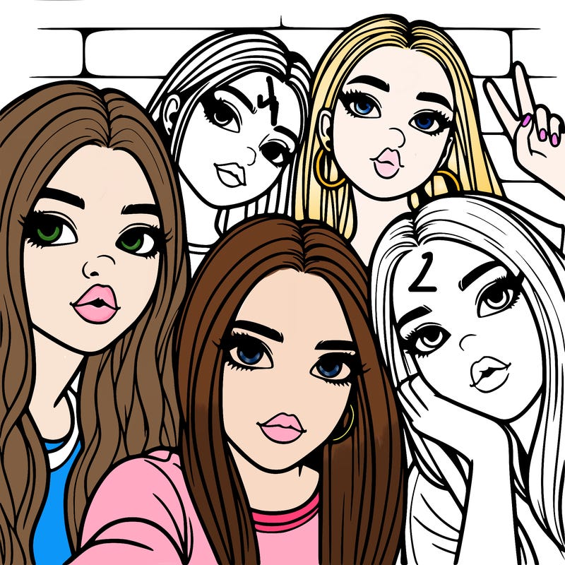 group of teen girls friends y2k up close in a selfie