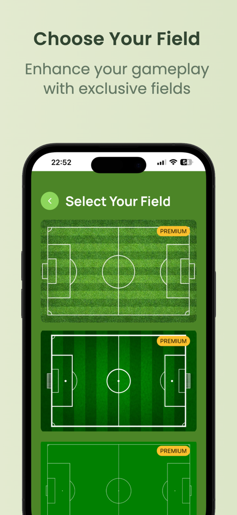 Lineup Builder Pro - Interfaz para seleccionar fondos premium de campo de fútbol en Lineup Builder Pro