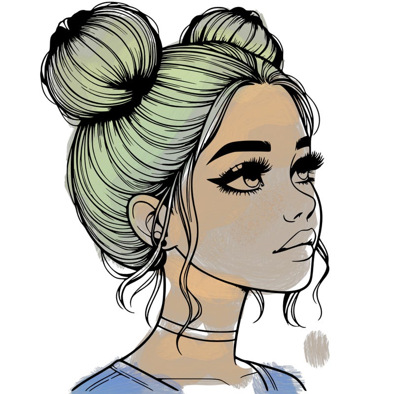 realistic girl with buns on the top of her head