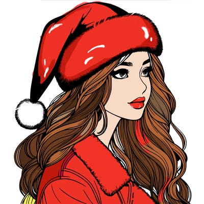 realistic girl in santa hat